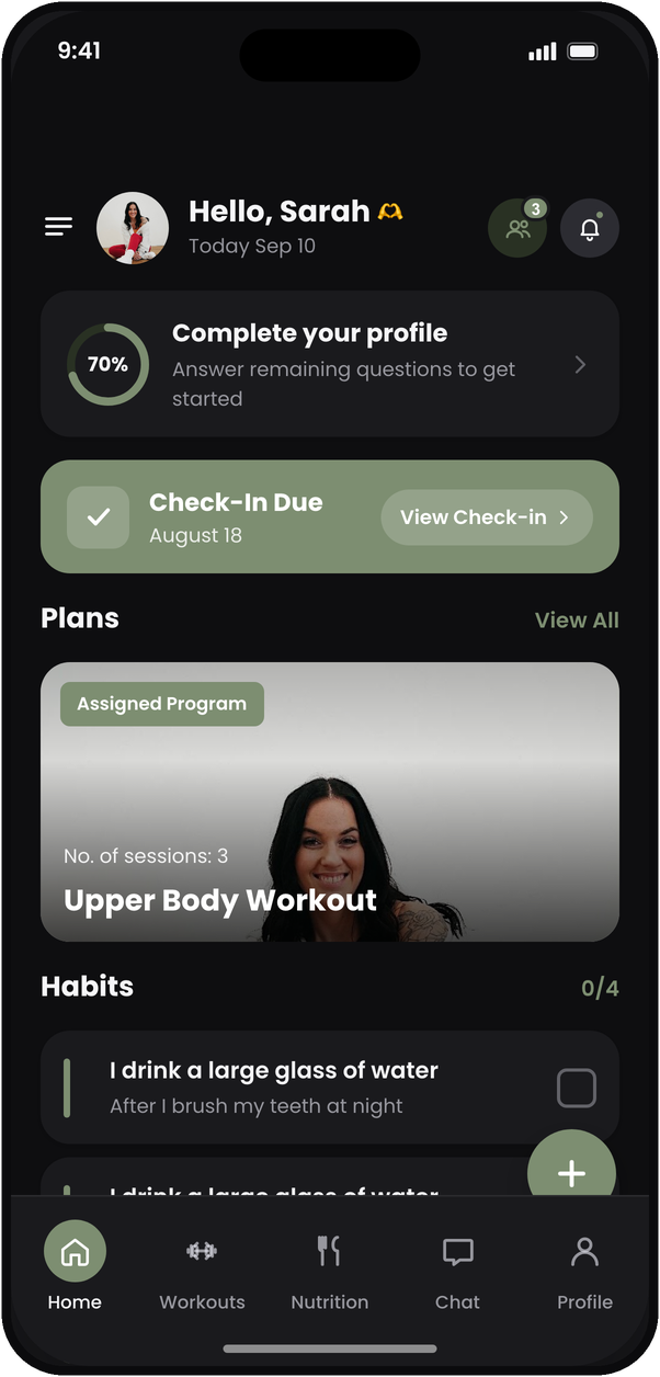 The emPOWER app by Coach Em, a custom-branded NOWFit client app home screen