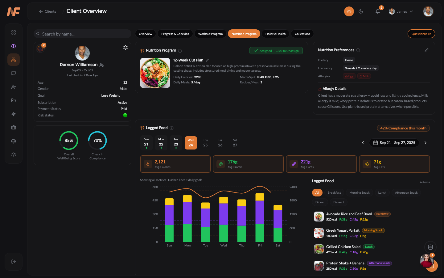 NOWFit AI meal plan builder showing a custom nutrition program