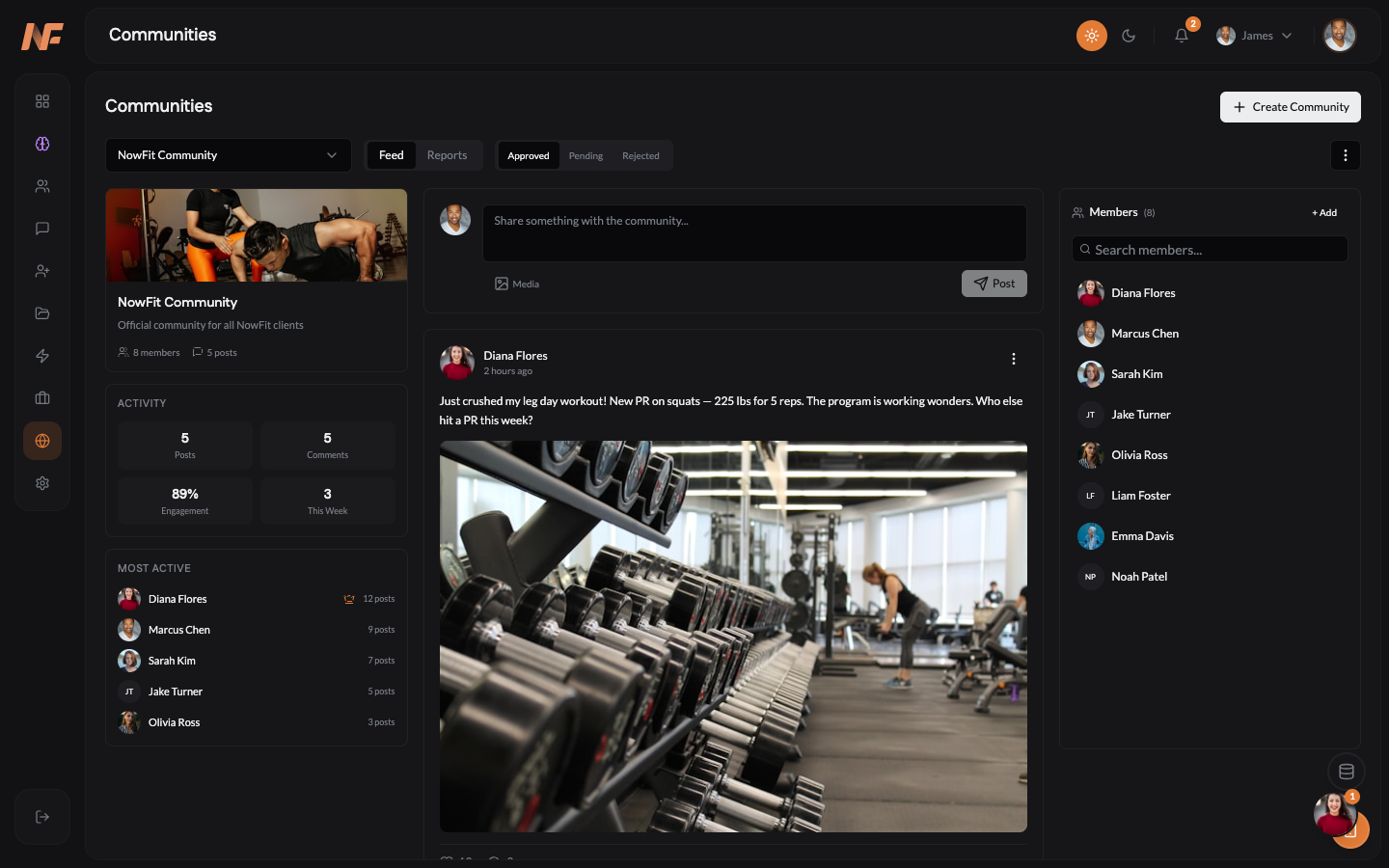 NOWFit community groups and feeds