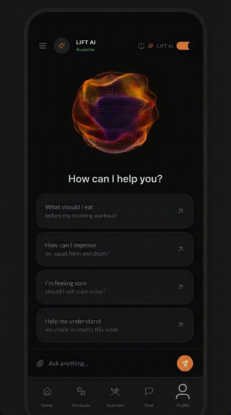 NOWFit LIFT AI messenger client app experience